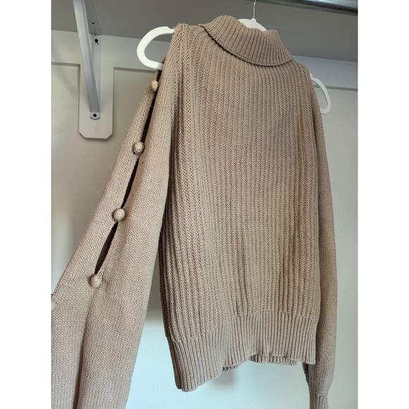 Venus Women's Cut-Out Sleeve Cold Shoulder Sweater‎ Nude Beige Size Small - Picture 1 of 9